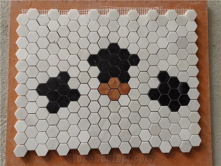 Natural Marble Mosaic Tile Flower Pattern Landry Floor Cover