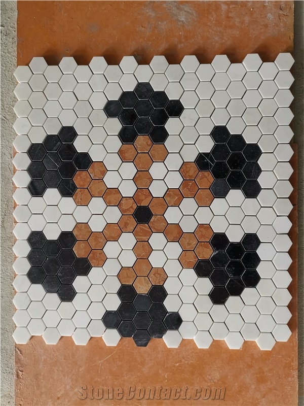 Natural Marble Mosaic Tile Flower Pattern Landry Floor Cover