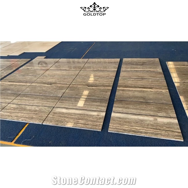 Natural Sliver Grey Travertine Slab Tile Wall Pattern