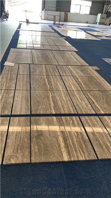 Natural Sliver Grey Travertine Slab Tile Wall Pattern