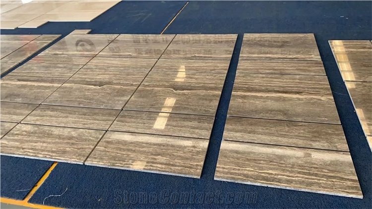 Natural Sliver Grey Travertine Slab Tile Wall Pattern