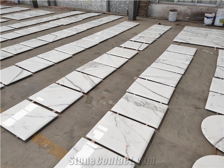 Polished Natural Stone Calacatta White Marble Stone Table Tops