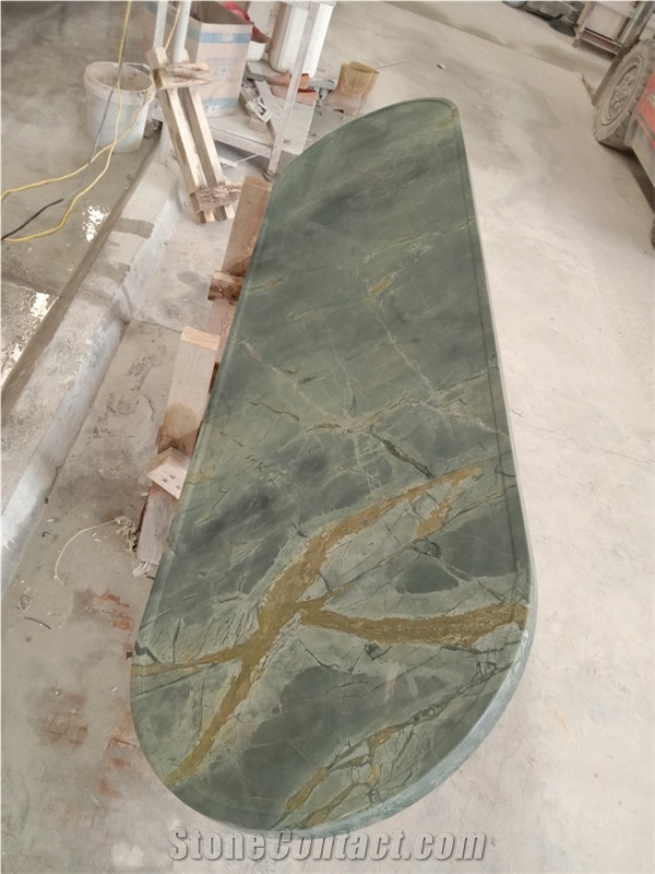Polished Peacock Natural Green Marble Kitchen Counter