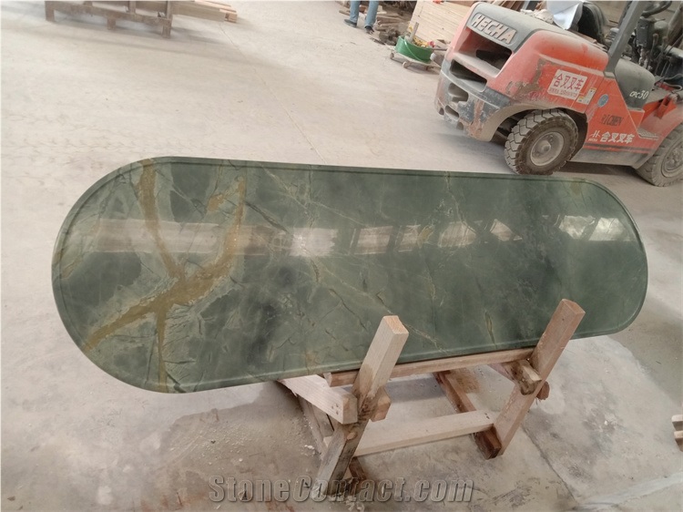 Polished Peacock Natural Green Marble Kitchen Counter