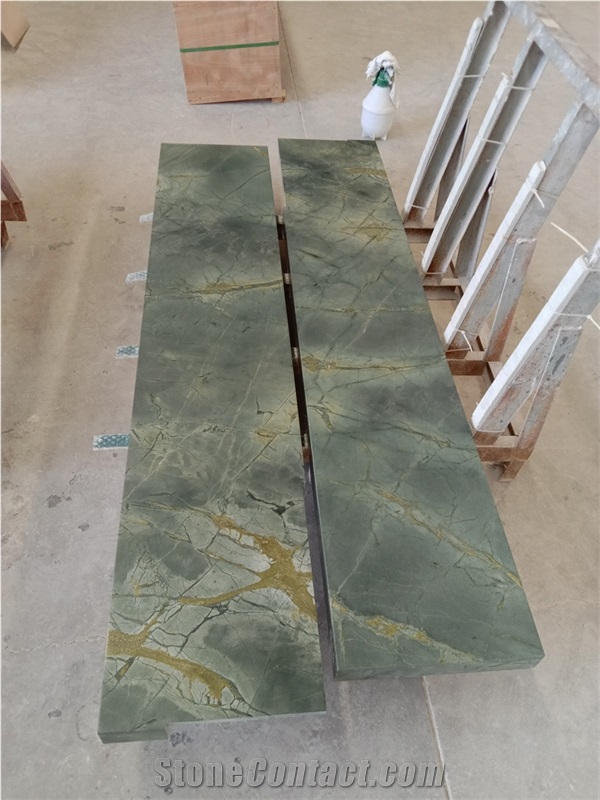Polished Peacock Natural Green Marble Kitchen Counter