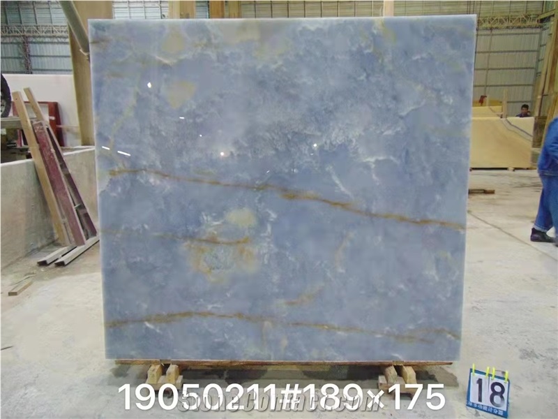 Popular Book Matched Blue Ice Onyx Stone Slab