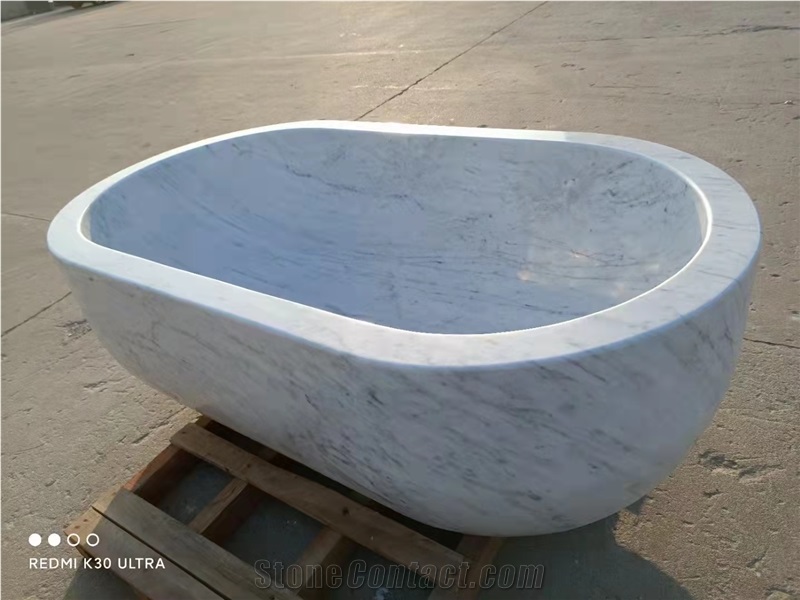 Bianco Carrara White Marble Stone Bathtubs, Oval Bath Tubs
