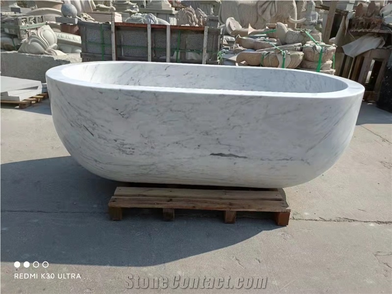 Bianco Carrara White Marble Stone Bathtubs, Oval Bath Tubs