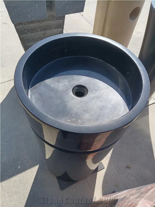 Black Marquina Marble Stone Basin Sinks Standing Stone Sinks