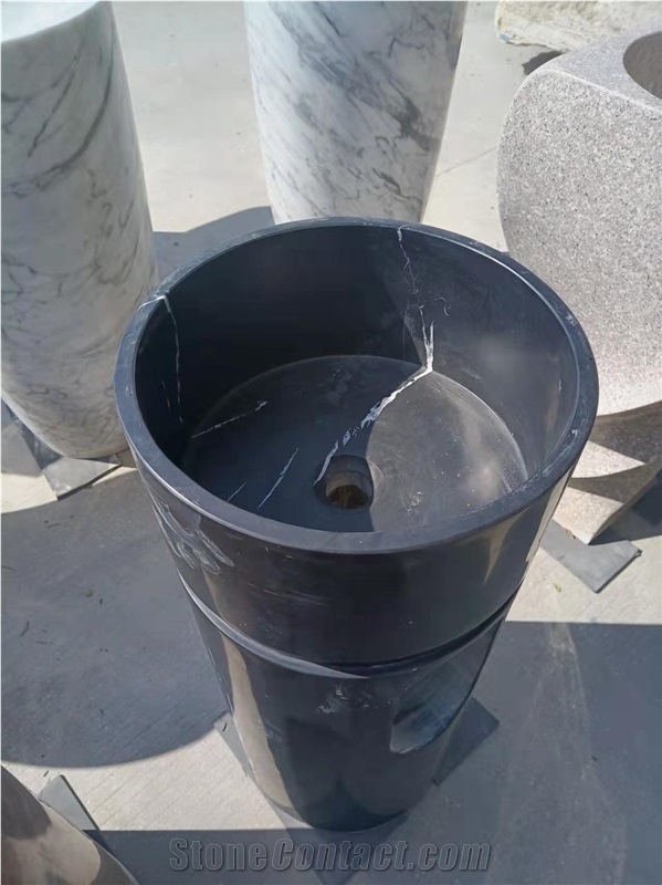 Black Marquina Marble Stone Basin Sinks Standing Stone Sinks