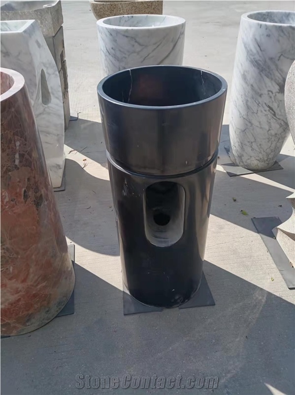 Black Marquina Marble Stone Basin Sinks Standing Stone Sinks