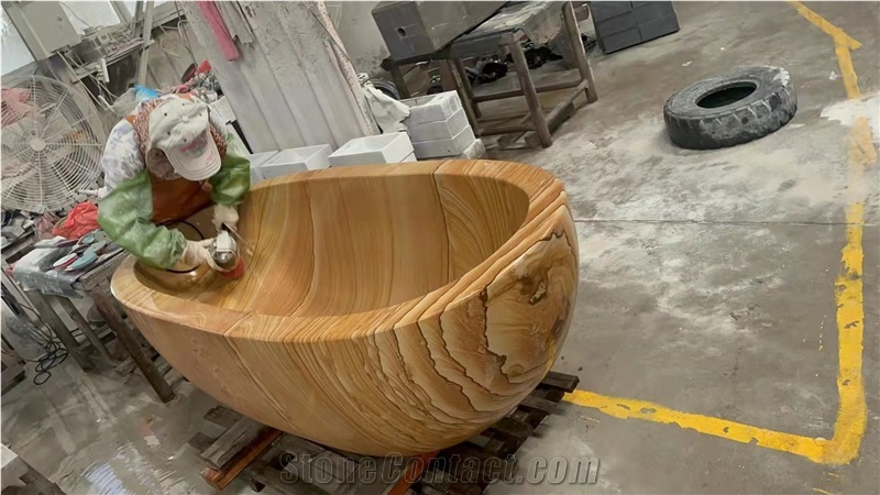 Oval Classical Yellow Wooded Sandstone Bath Tubs
