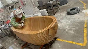 Oval Classical Yellow Wooded Sandstone Bath Tubs