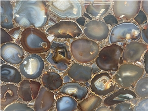 Semi-Precious Gemstone Brown Agate Slab For Wall