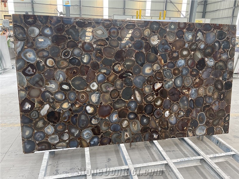 Semi-Precious Gemstone Brown Agate Slab For Wall