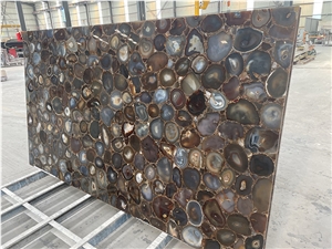 Semi-Precious Gemstone Brown Agate Slab For Wall
