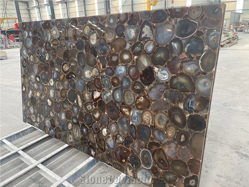 Semi-Precious Gemstone Brown Agate Slab For Wall