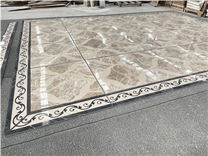 Waterjet Beige Marble Tile, Border Flower Pattern Wall Panel