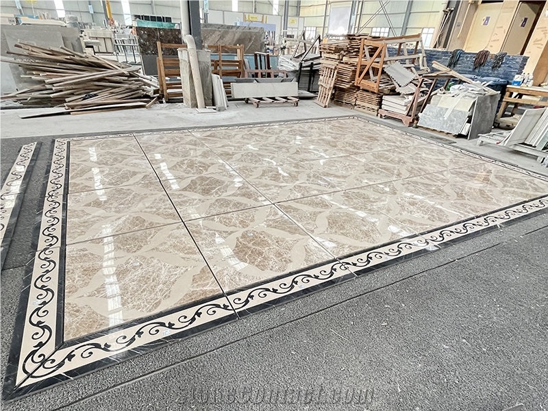 Waterjet Beige Marble Tile, Border Flower Pattern Wall Panel