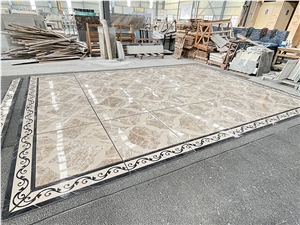 Waterjet Beige Marble Tile, Border Flower Pattern Wall Panel