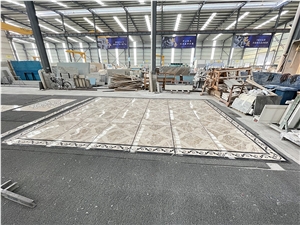 Waterjet Beige Marble Tile, Border Flower Pattern Wall Panel