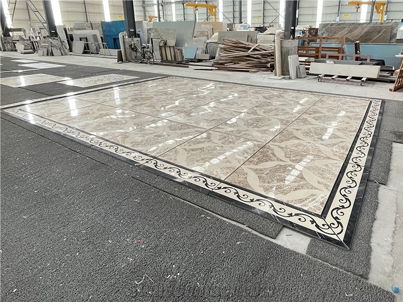 Waterjet Beige Marble Tile, Border Flower Pattern Wall Panel