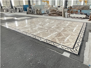 Waterjet Beige Marble Tile, Border Flower Pattern Wall Panel