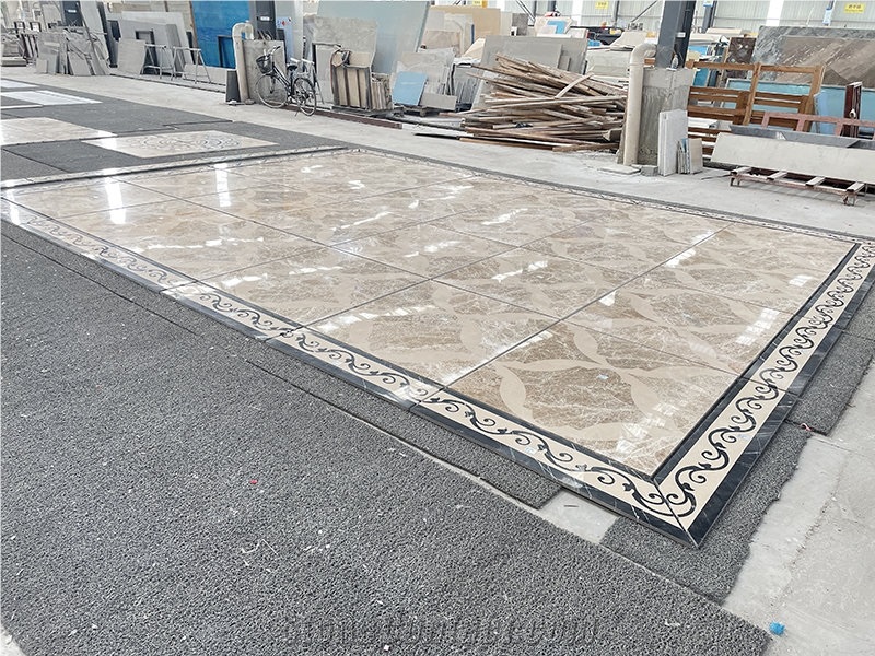 Waterjet Beige Marble Tile, Border Flower Pattern Wall Panel