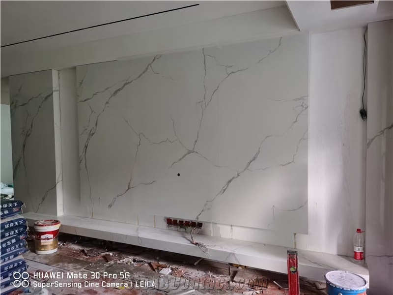 White Sintered Stone Slab  Porcelain Interior Kitchen Design