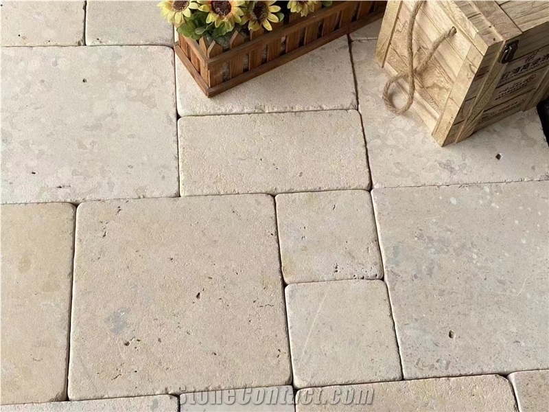 Beige Limestone Tumbled Chiseled French Pattern