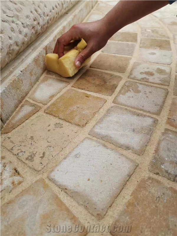 Beige Limestone Tumbled Chiseled French Pattern