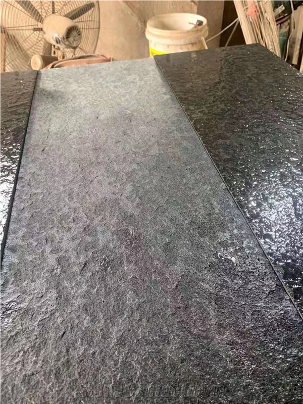 Dark Grey Black Basalt Lava Paving Stone Flamed