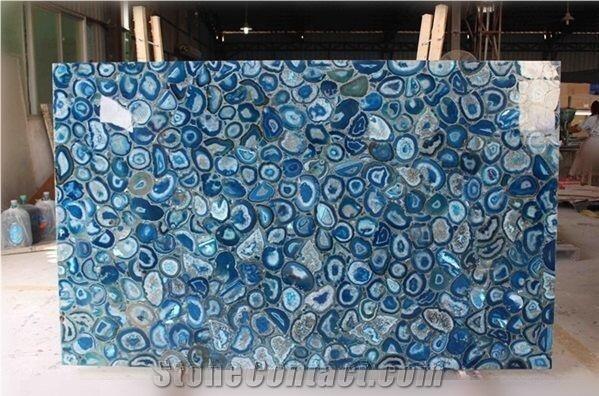 Blue Bubble Agate Semiprecious Stone Slabs For Countertops