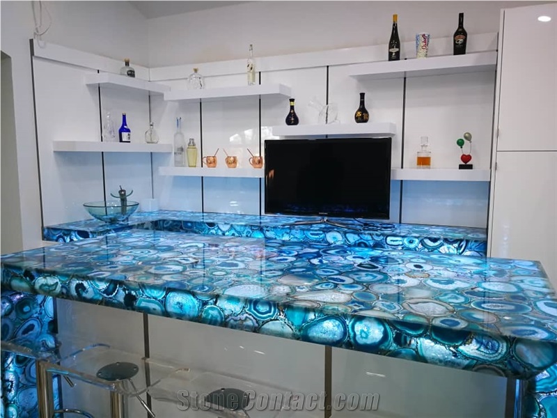 Blue Bubble Agate Semiprecious Stone Slabs For Countertops