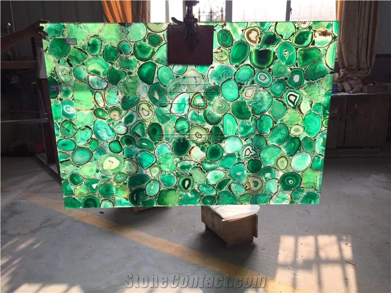 Green Agate Semiprecious Stone Backlit Slabs For Countertop/Wall
