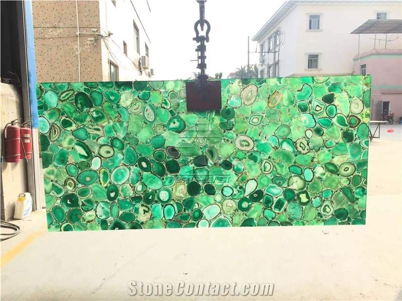 Green Agate Semiprecious Stone Backlit Slabs For Countertop/Wall