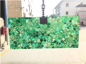 Green Agate Semiprecious Stone Backlit Slabs For Countertop/Wall