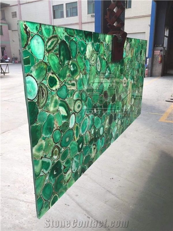 Green Agate Semiprecious Stone Backlit Slabs For Countertop/Wall
