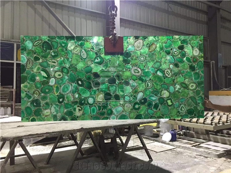 Green Agate Semiprecious Stone Backlit Slabs For Countertop/Wall