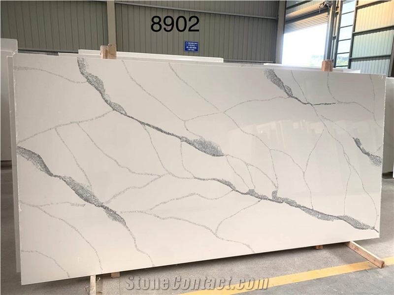 Manmade Calacatta Gold Artificia White Polished Quartz Slabs