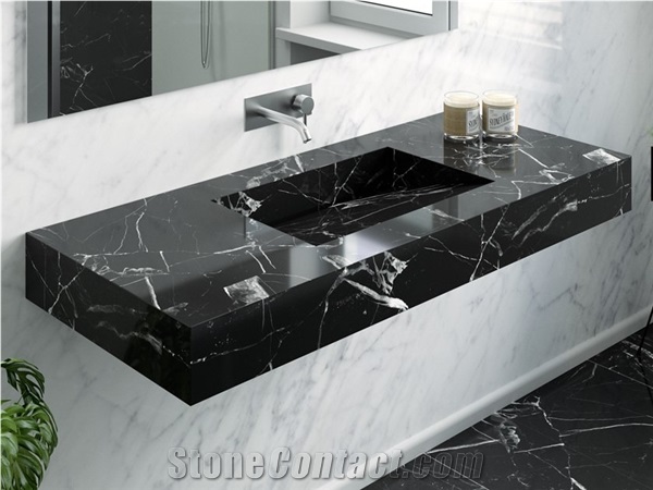 Manmade Nero Marquina Artificial Marble Stone Countertop