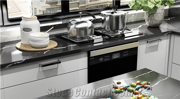 Manmade Nero Marquina Artificial Marble Stone Countertop