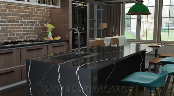 Manmade Nero Marquina Artificial Marble Stone Countertop