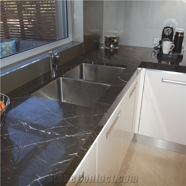 Manmade Nero Marquina Artificial Marble Stone Countertop
