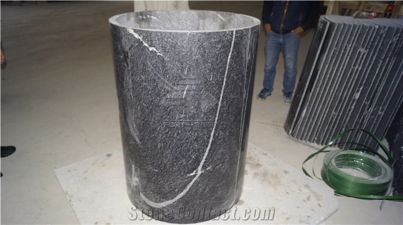 Snow Leopard Black Granite Polished Column With Quarry
