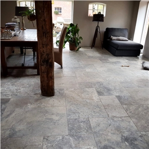Silver Travertine Tumbled French Pattern