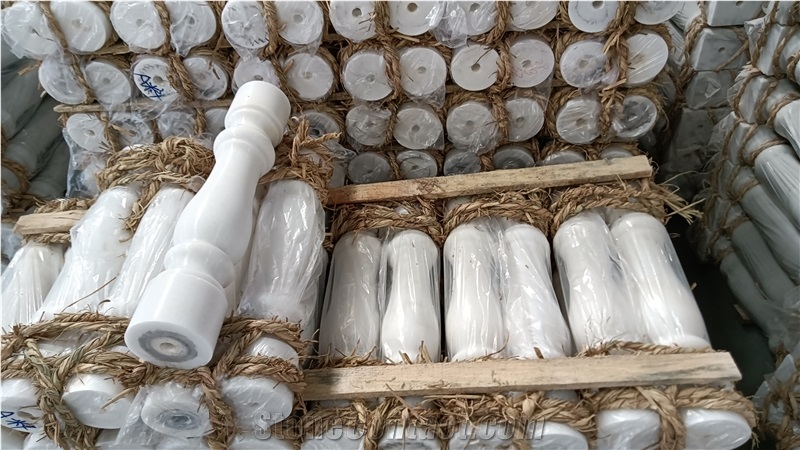 White Marble Round Handrail Railing Balcony Baluster