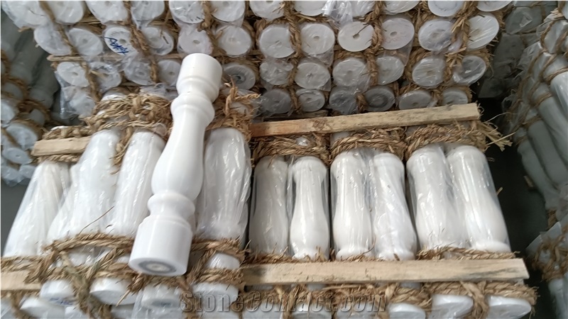 White Marble Round Handrail Railing Balcony Baluster