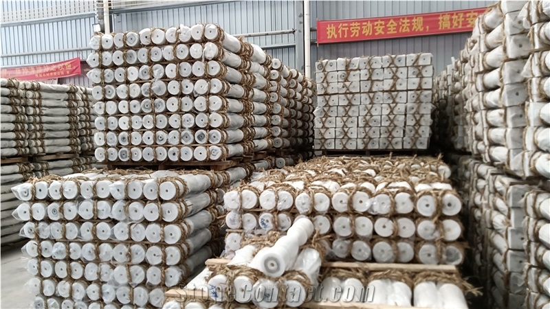 White Marble Round Handrail Railing Balcony Baluster