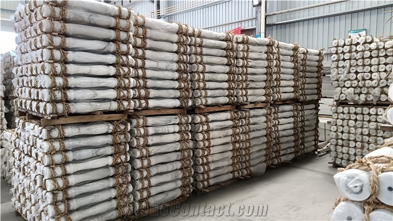 White Marble Round Handrail Railing Balcony Baluster